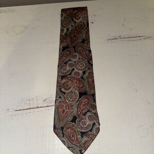 Vintage Christian Dior Monsieur Silk Neck Tie Gold Red Grey  Paisley
